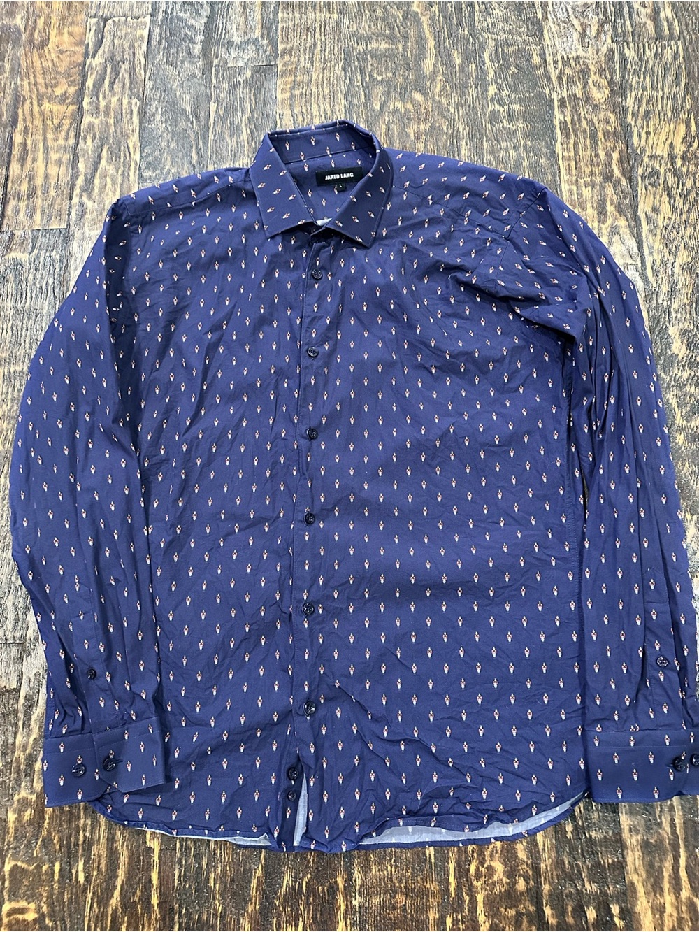 Jared Lang Navy Button-Up Shirt with Small Soldier Print